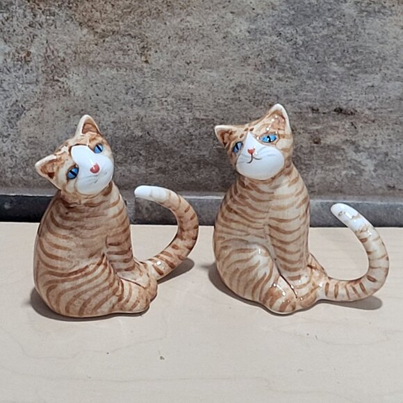 Vintage Pair Bone China Orange Tabby Cat Figurine - Picture 6 of 11